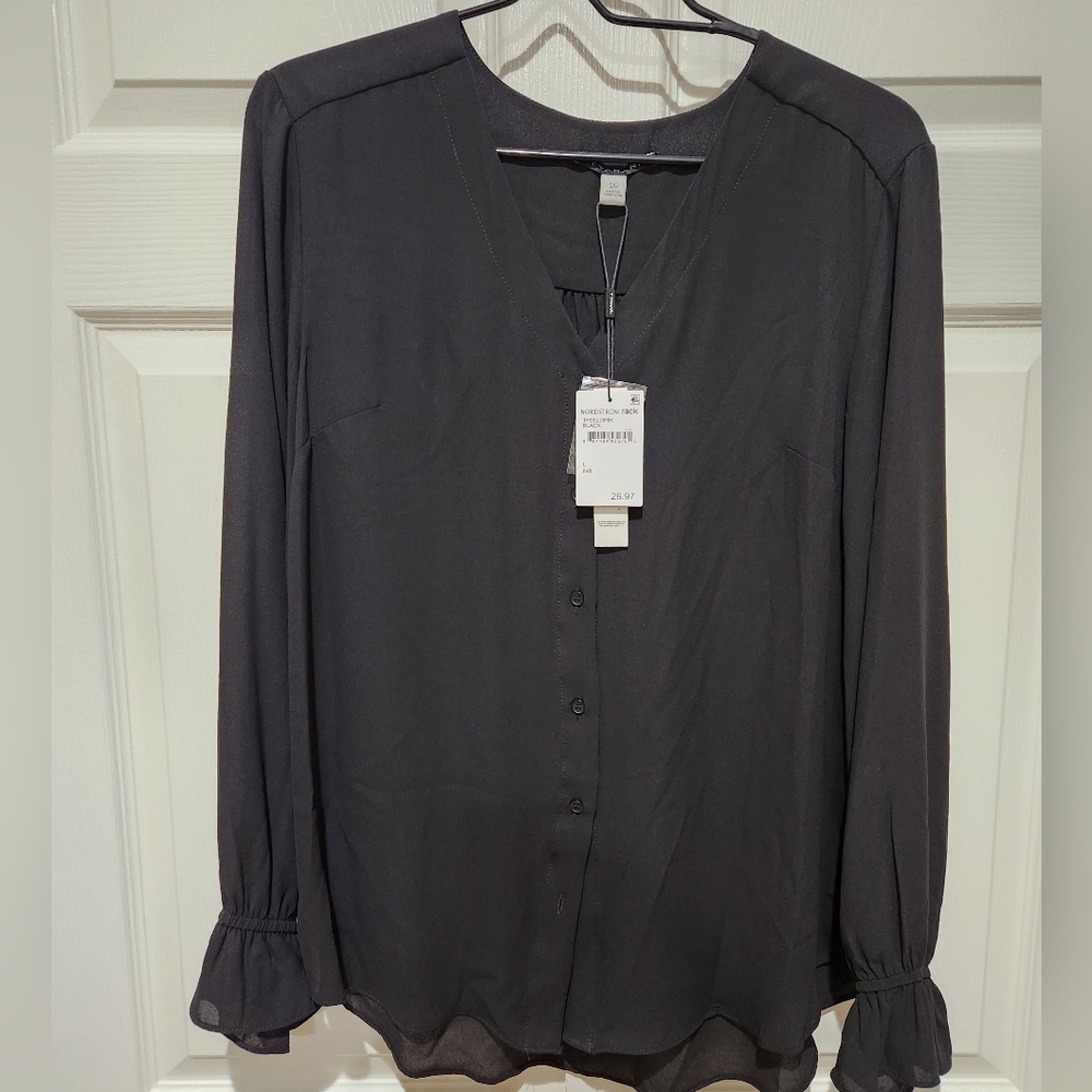 Tahari women's black long sleeve blouse L